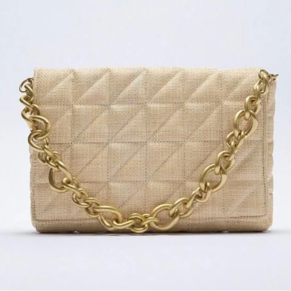 Quilted Beige Chain Shoulder Bag